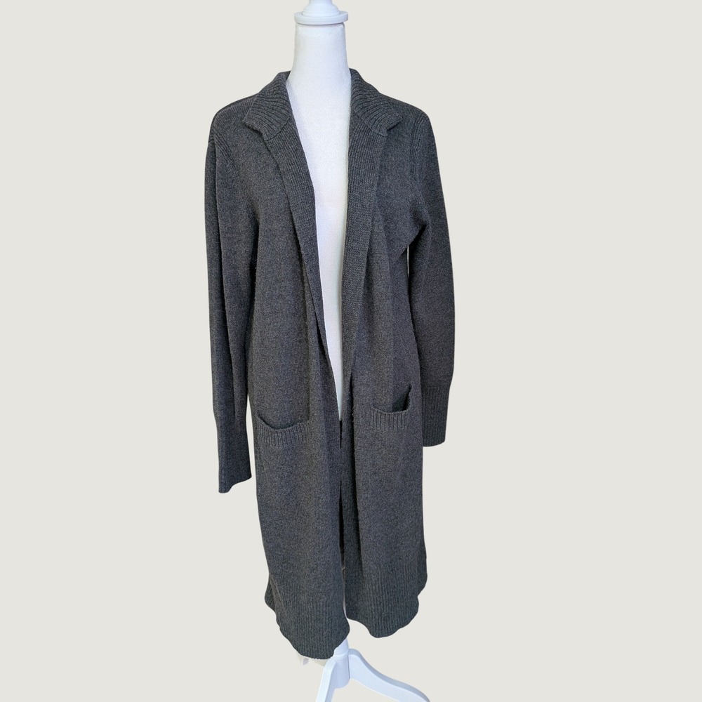 Athleta Merino Cashmere Open Front Longline Duster Cardigan Charcoal Grey Small